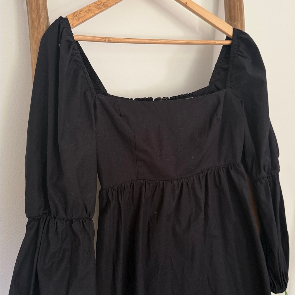 Reformation Michaela Black Smocked Mini Long Sleeve Dress - Picture 5 of 9